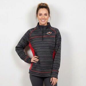 MINNESOTA WILD Fleece 1/4 zip Pullover sweatshirt L 21.5” p2p NWOT